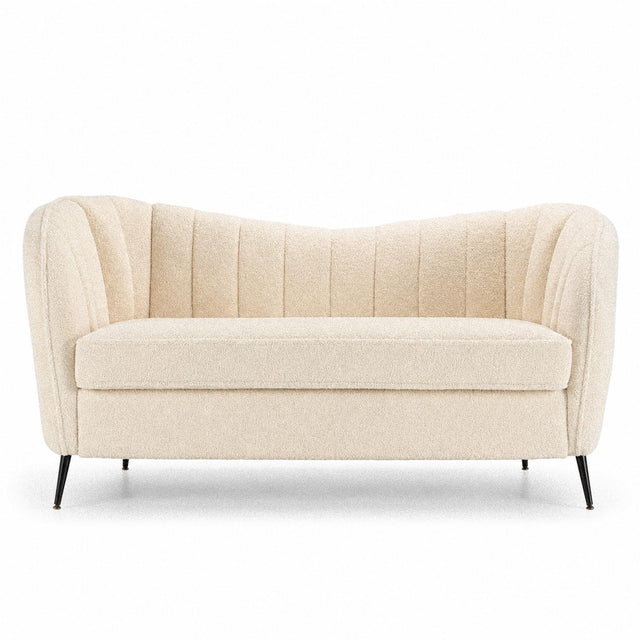 Canapé 2 places design arrondi en bouclette écrue Elio – 164 cm