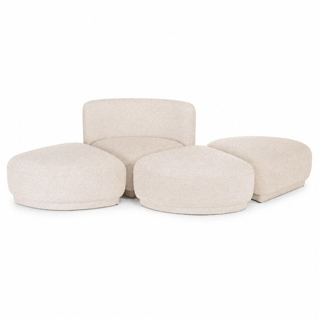 Canapé modulable design avec 3 poufs en tissu beige Sora – 4 pièces