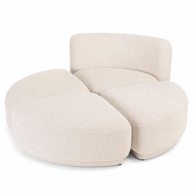 Canapé modulable design avec 3 poufs en tissu beige Sora – 4 pièces