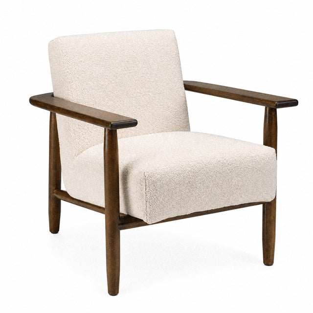 Fauteuil design en bouclette écrue et bois de frêne Gaston – 74 cm