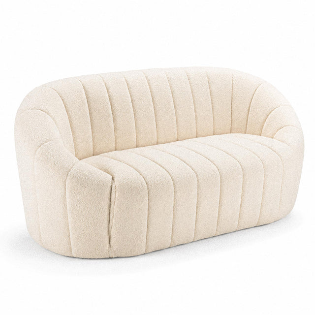 Canapé 2 places design coquillage en bouclette écrue Alba – 146 cm