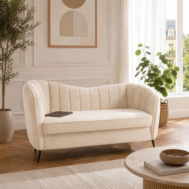 Canapé 2 places design arrondi en bouclette écrue Elio – 164 cm