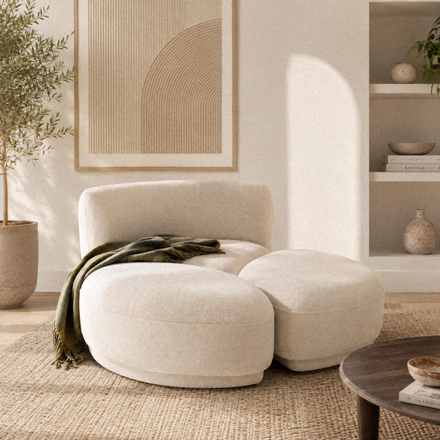 Canapé modulable design avec 3 poufs en tissu beige Sora – 4 pièces