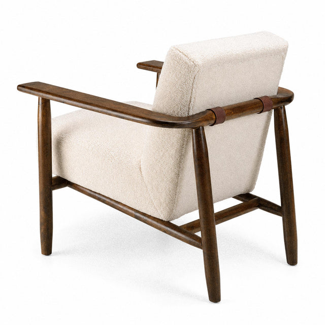 Fauteuil design en bouclette écrue et bois de frêne Gaston – 74 cm